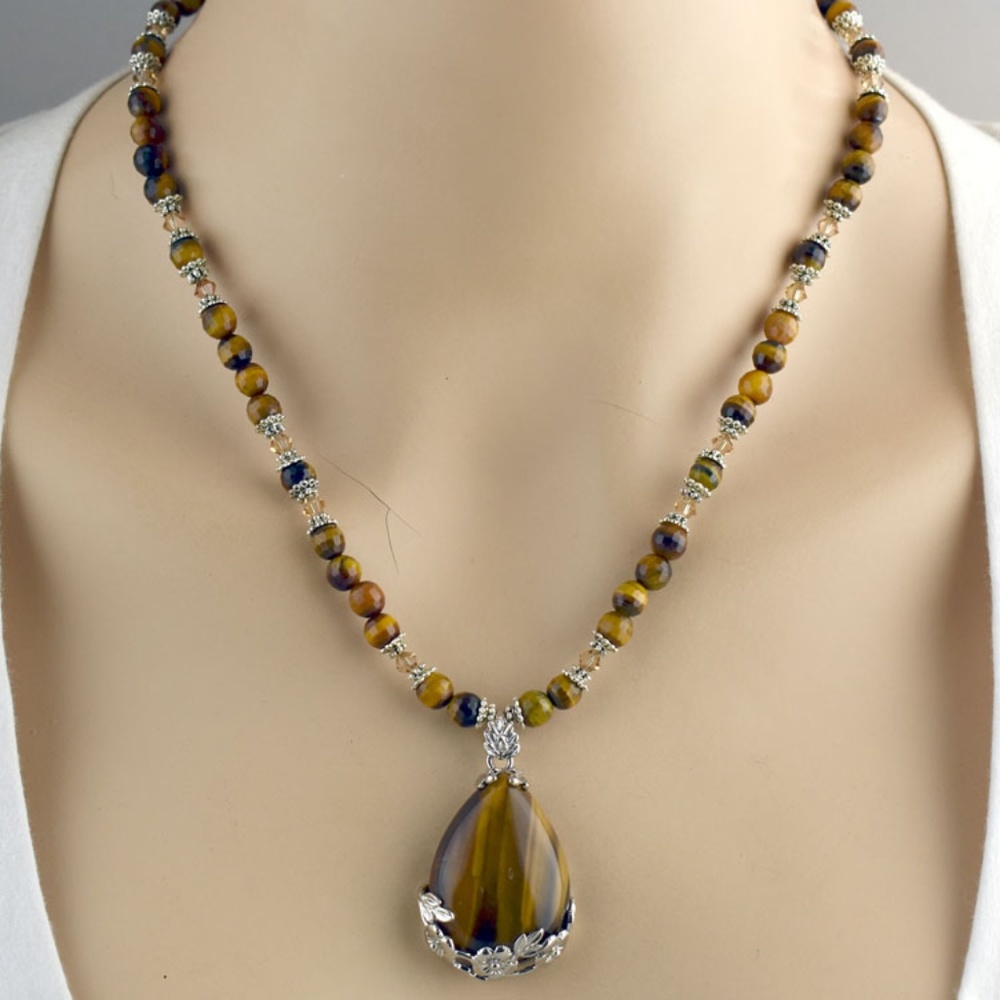 Tiger Eye & Swarovski Necklace & Earring Set